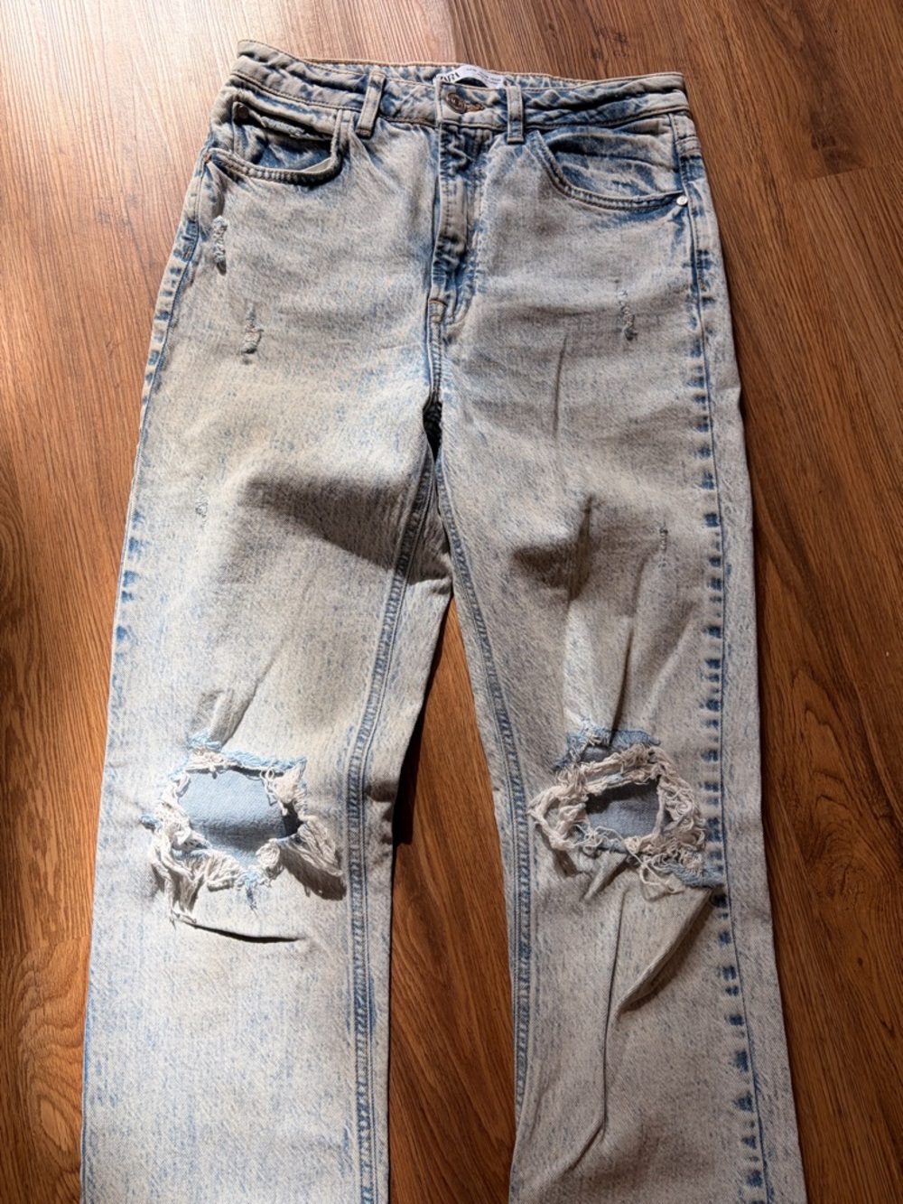 Zara Acid Washed Distressed Jeans 4 Long - Picture 4 of 10